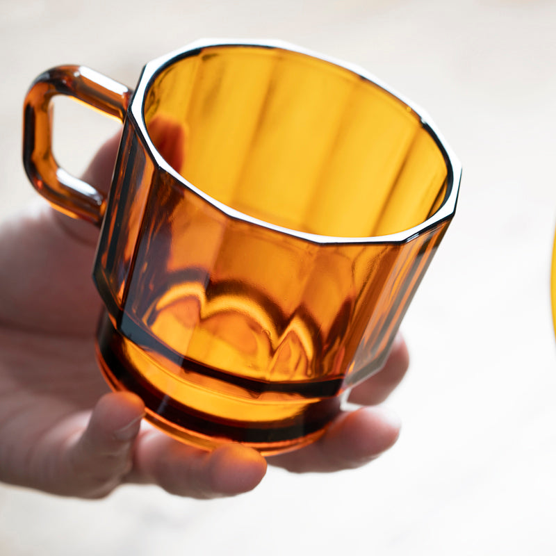 Made by recycled glass. Best product design from Golden Pin Design Award , glass cups,Glass Coffee Mugs with handles, glass cups with handle, Coffee Mugs, coffee mug for office, Good for dishwasher, Amber,