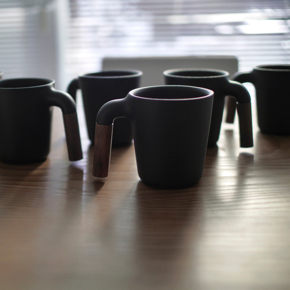 HMM signature product. Unique ceramic with walnut wood mug , Ceramic Coffee Mugs, Handmade Pottery Mug,  Ceramic Cup with Wooden Handle, Japanese ceramic, walnut wood, Housewarming Wedding Present,