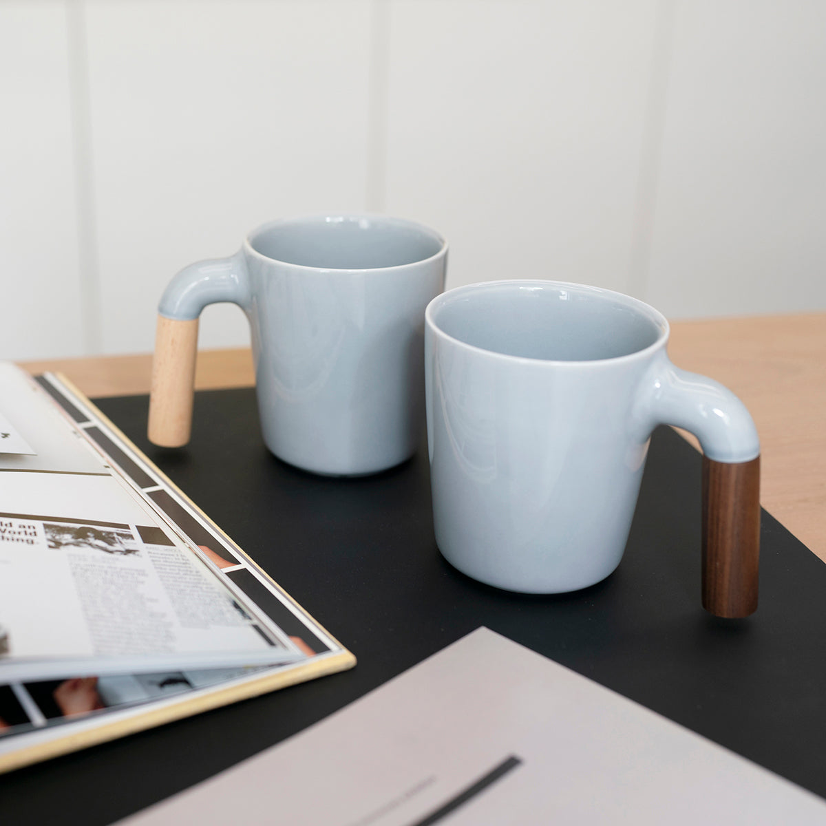 ceramic mug, coffee mug, wooden handle