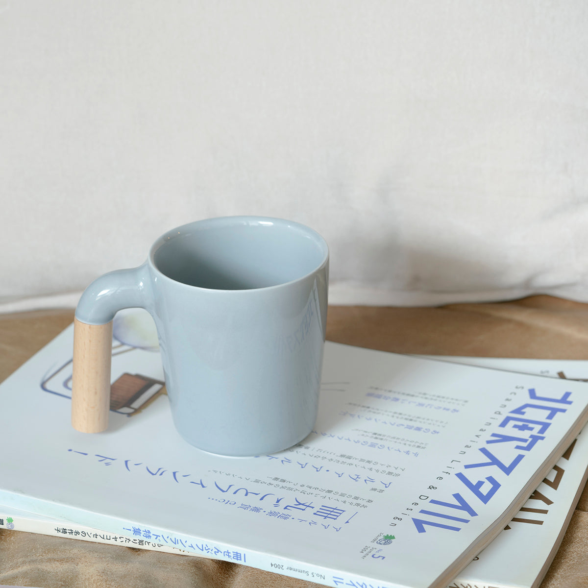 ceramic mug, coffee mug, wooden handle