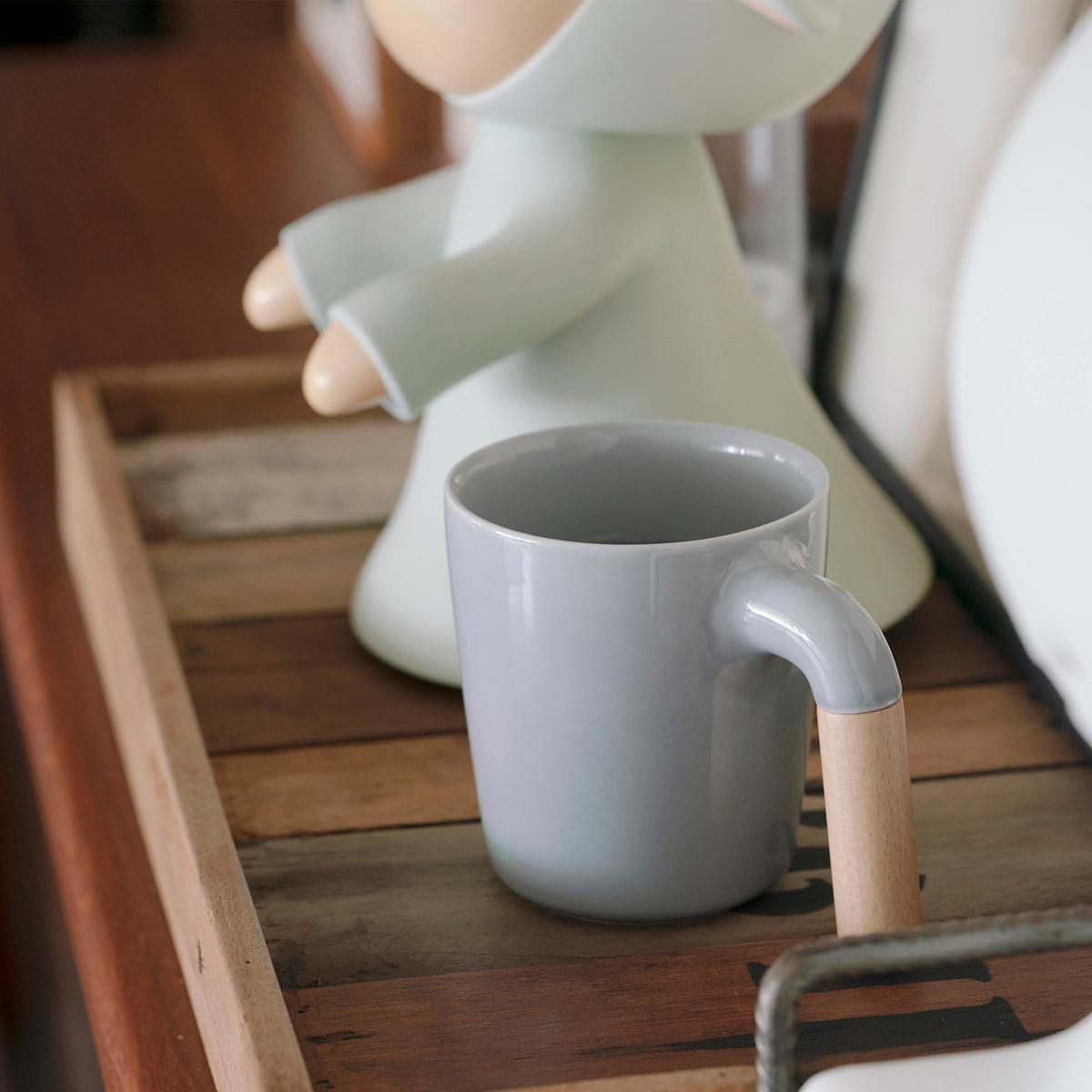 ceramic mug, coffee mug, wooden handle