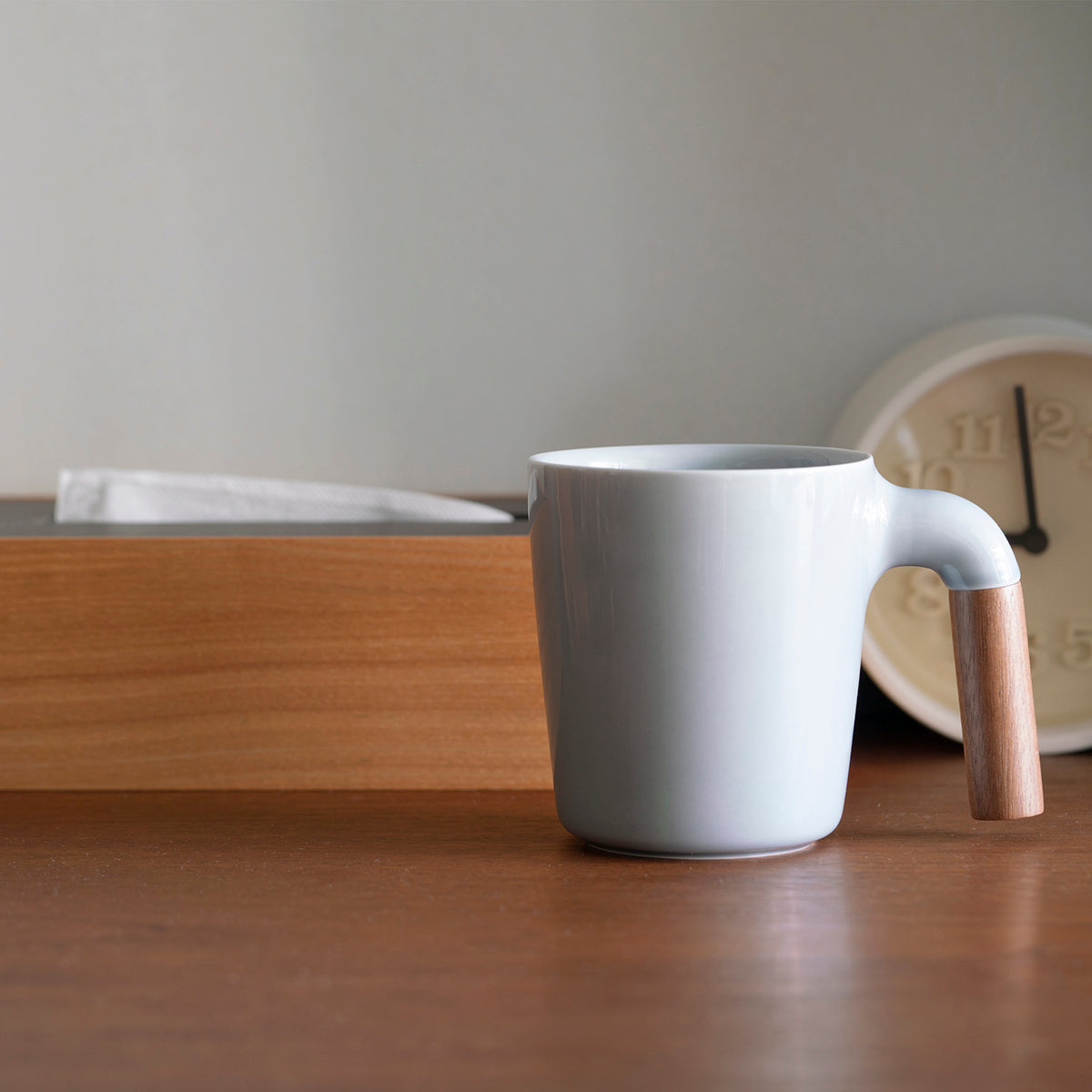 ceramic mug, coffee mug, wooden handle