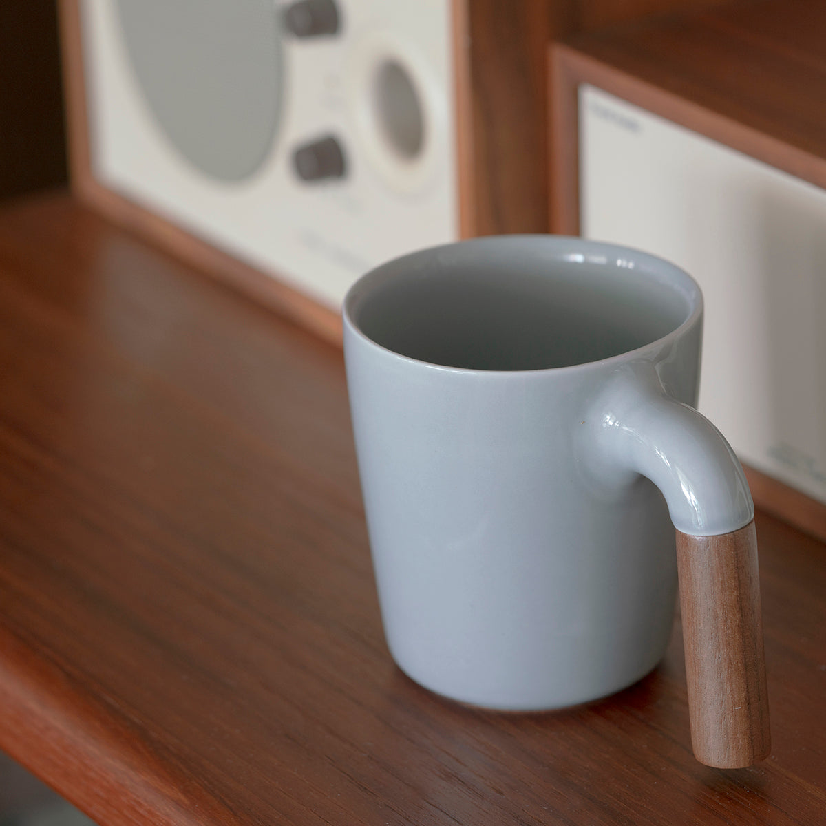 ceramic mug, coffee mug, wooden handle