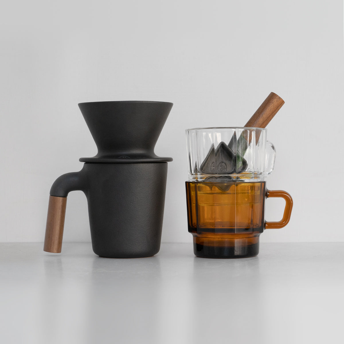 HMM coffee collection. Unique ceramic with walnut wood mug.