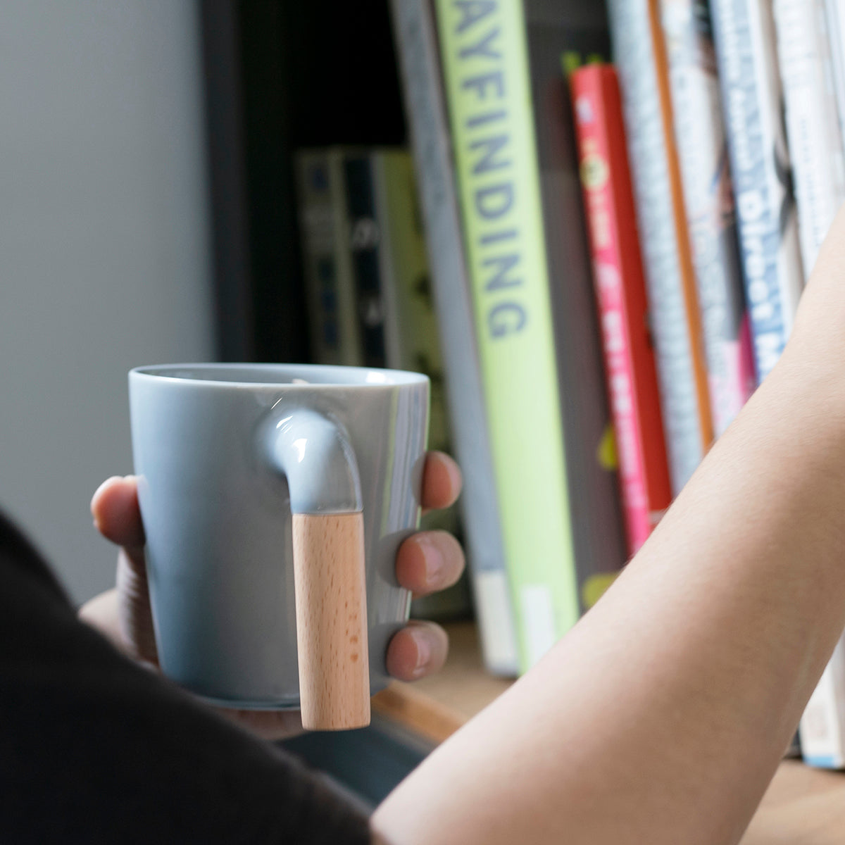 ceramic mug, coffee mug, wooden handle